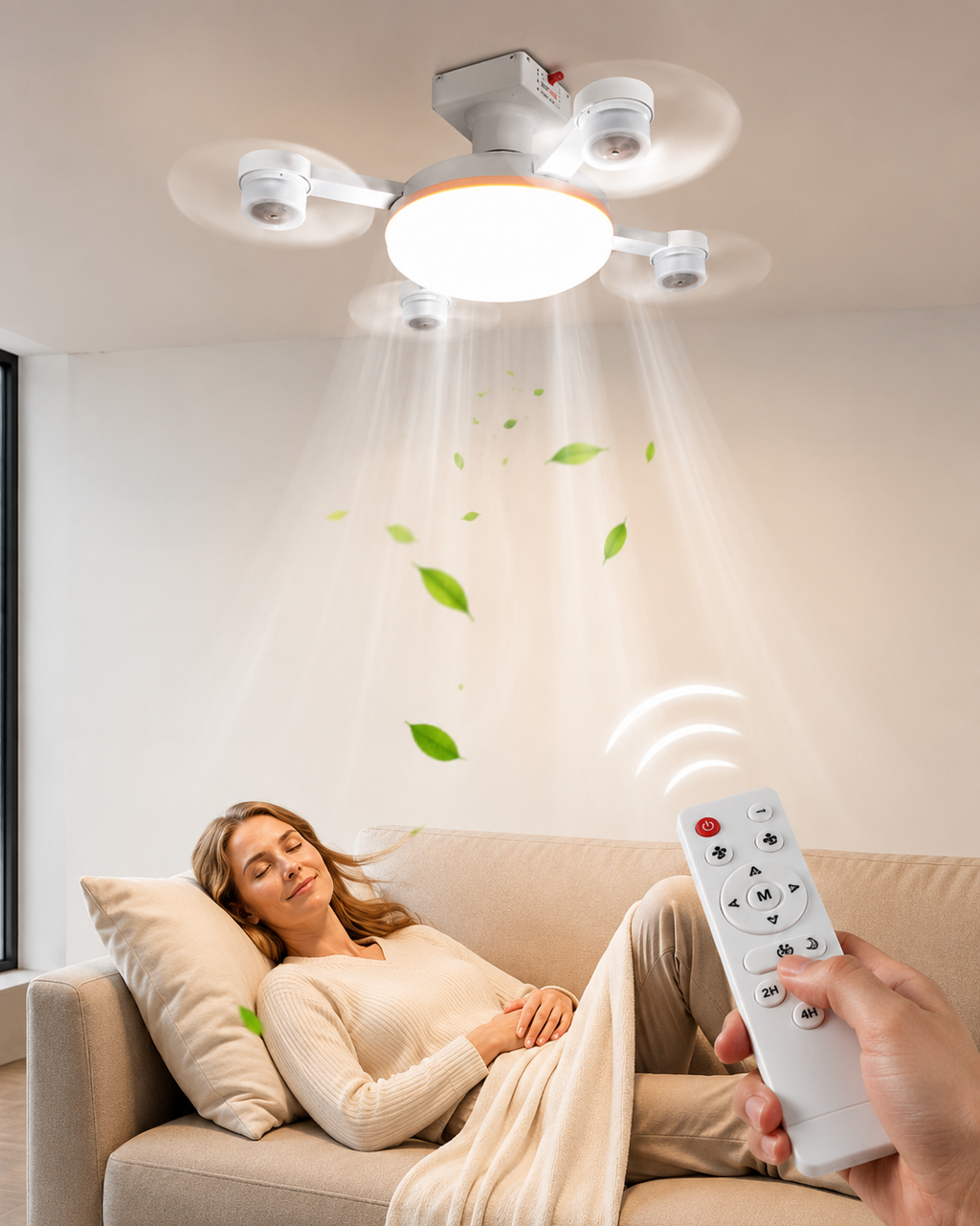 💡 Ventilator de Tavan cu Lumină LED 2-în-1 Modern — Silențios și Economic în Energie