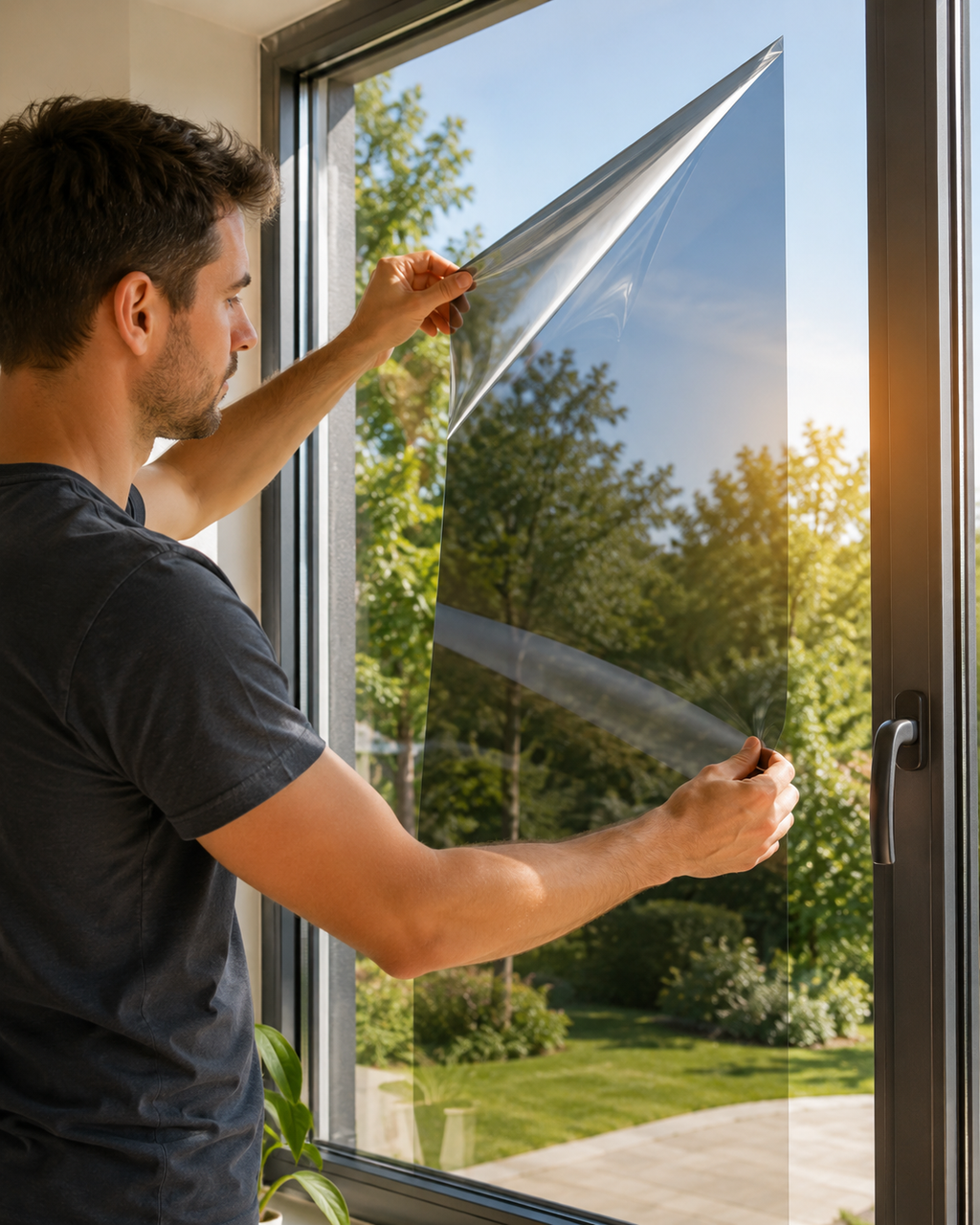 1+1 Bandă Solară pentru Geamuri cu Efect Oglindă+ Racletă și Kit Montaj