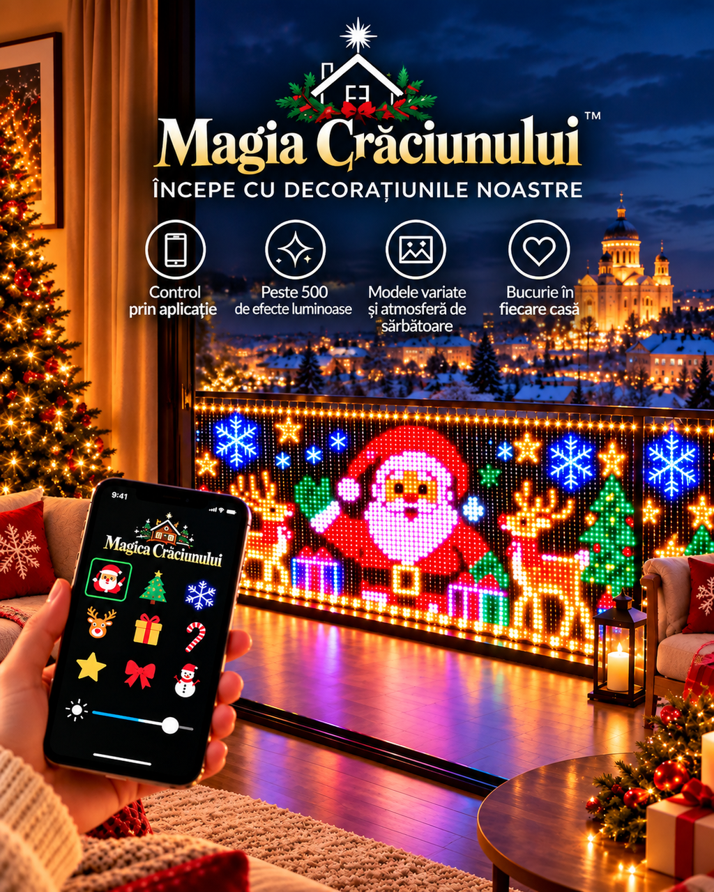 Perdea Luminoasă Inteligentă — Crăciunul Tău Arată Ca În Filme+ Telecomandă Inclusă